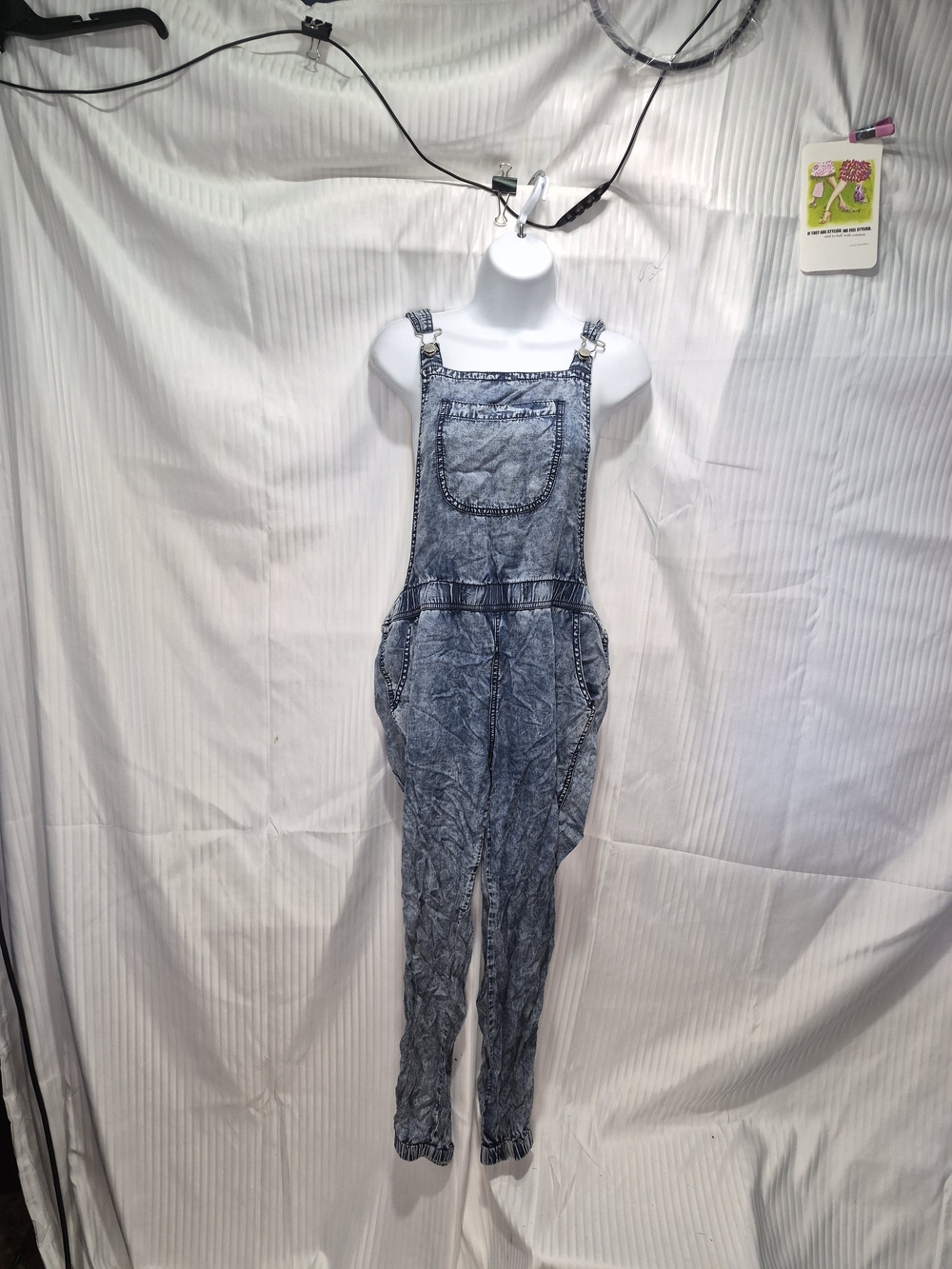 Women's Medium Denim-Style Blue Overalls One-Piece Joggers